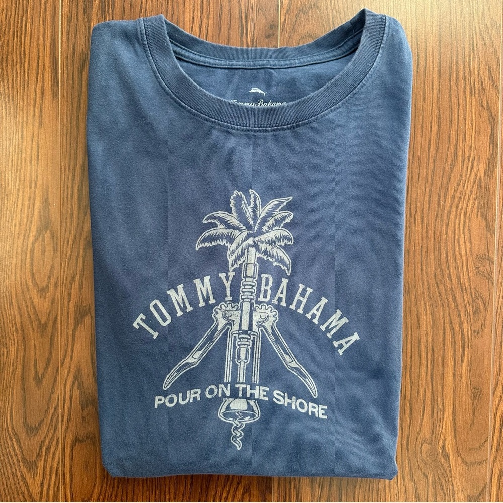 Tommy Bahama Relax Tee Palm Tree Corkscrew Graphic Blue Size L